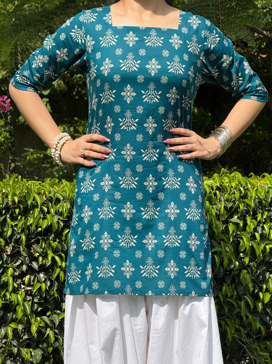 Teal printed back Corset kurti