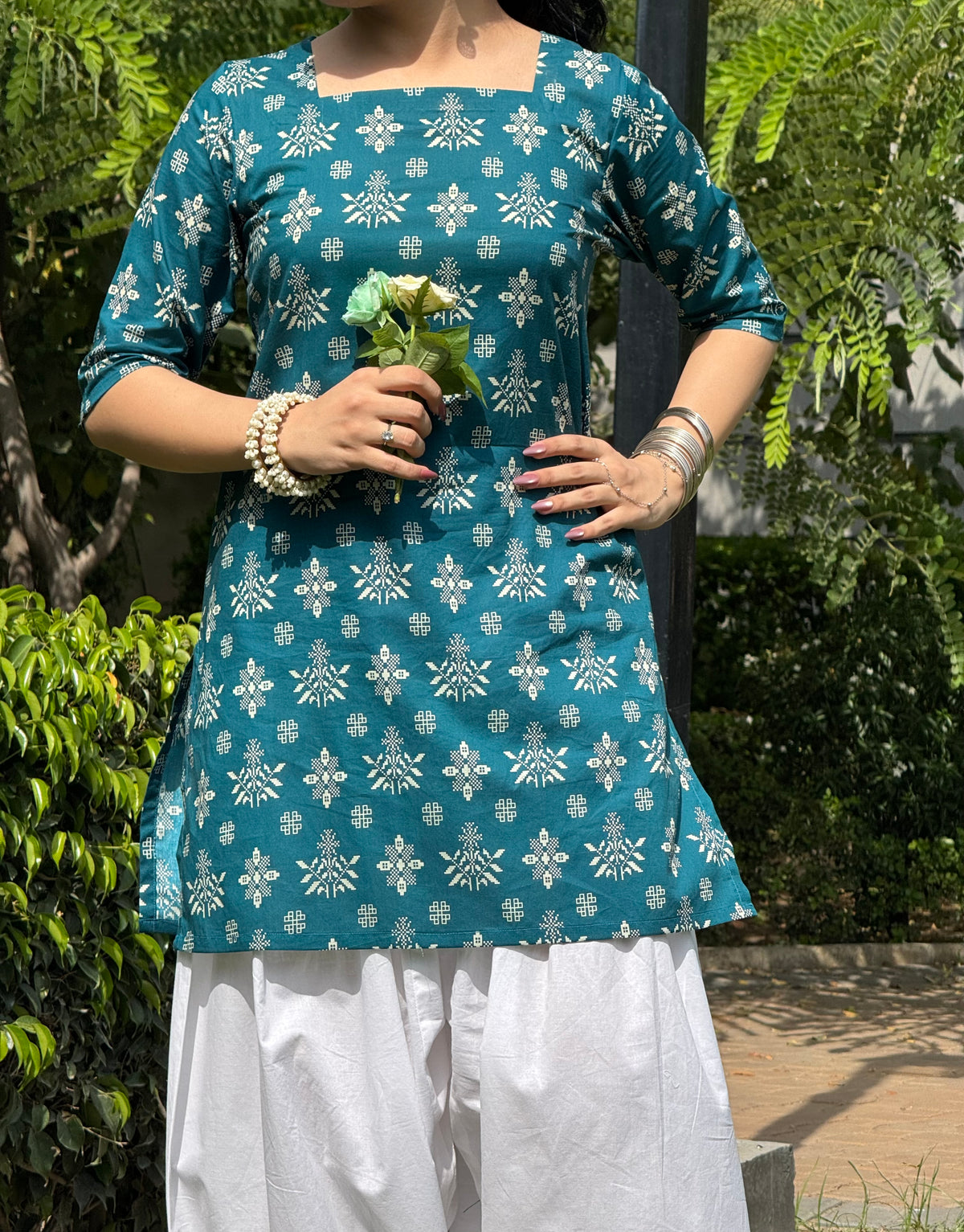 Teal printed back Corset kurti