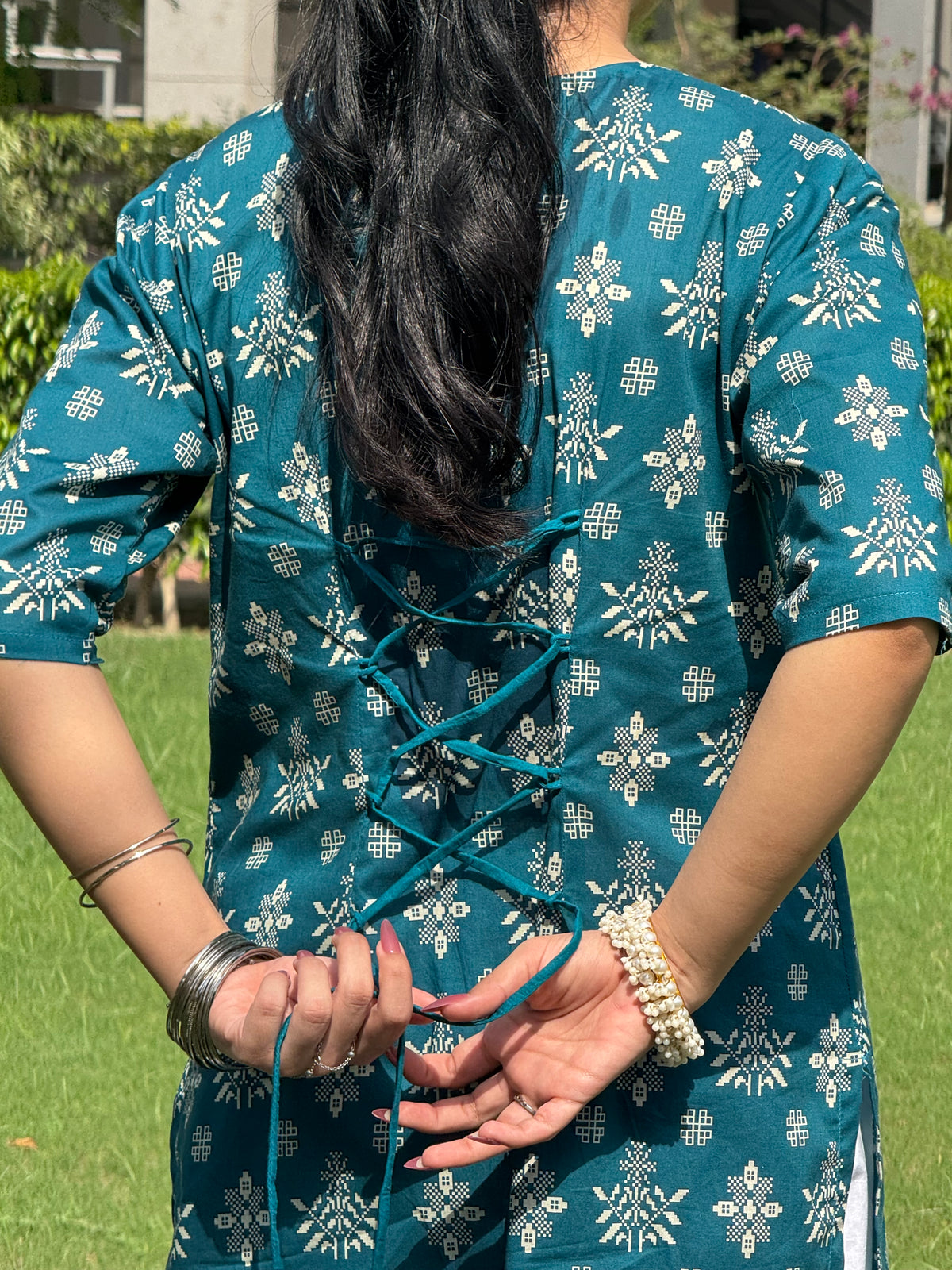 Teal printed back Corset kurti
