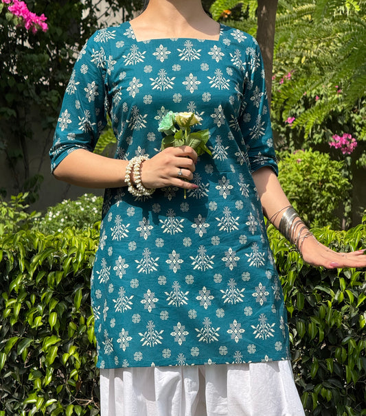 Teal printed back Corset kurti